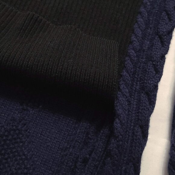 Sacai Luck Women Sz 3 Large 100 Wool Cable Knit Navy Sweater Black Back 2-tone - Picture 9 of 12